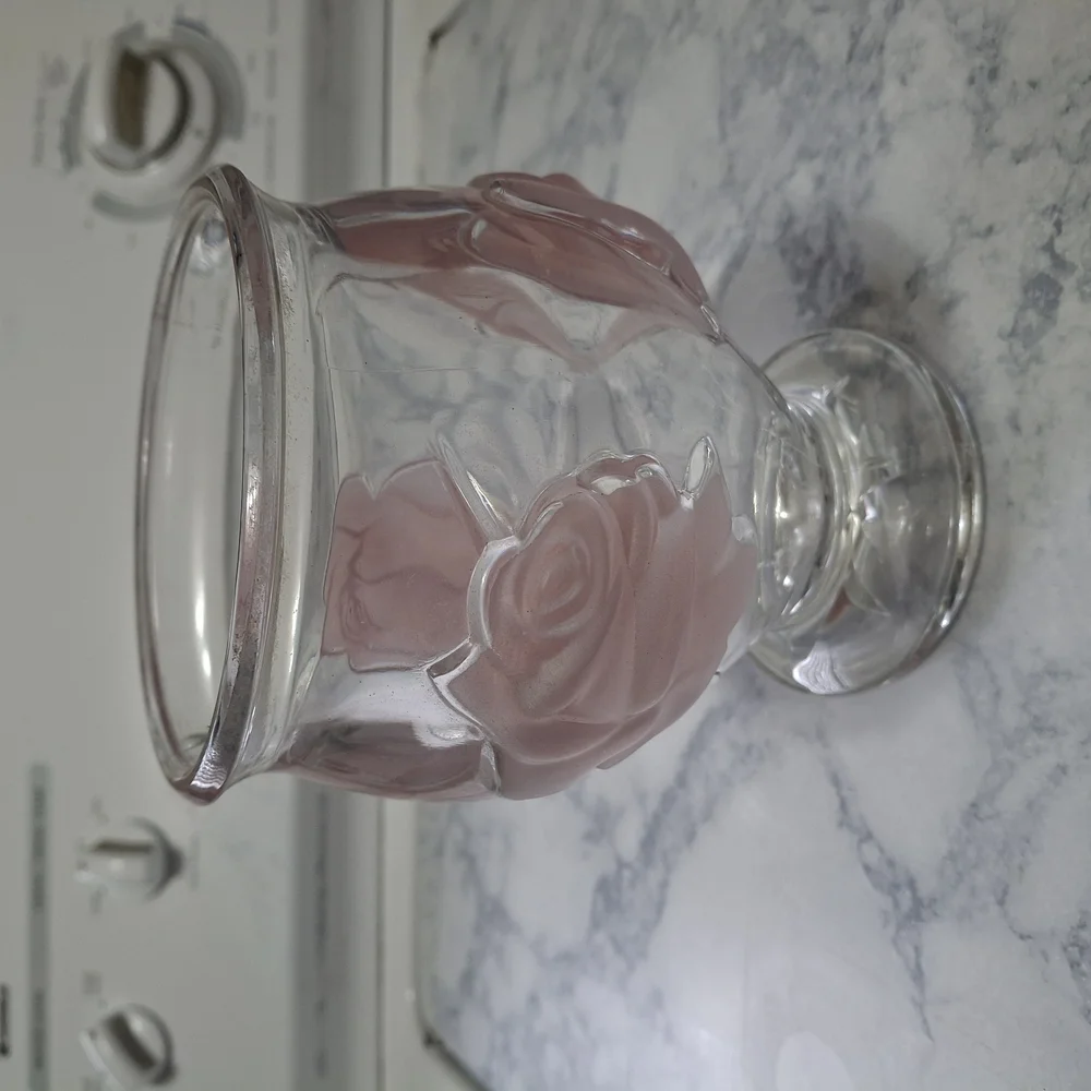 Elegant Glass Vase with Pink Floral Design